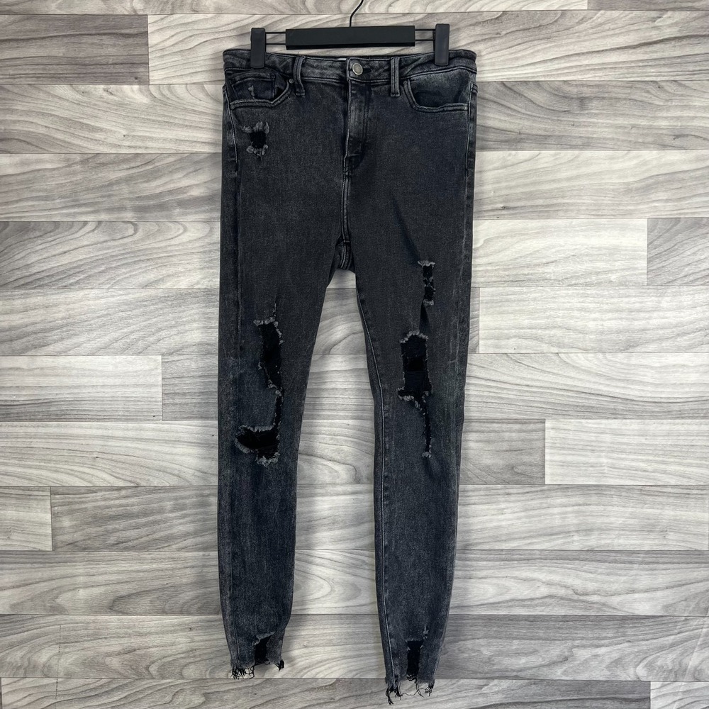 Simple Society Jeans Women 11/30 28x26 Black Denim Distressed Skinny Frayed Hem